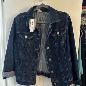 NWT Chico's Indigo Jean Jacket with Striped Lining